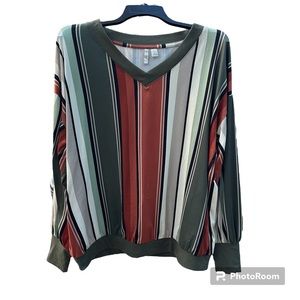 Cato long sleeve stripped top, size‎ large, orange, green, black, white